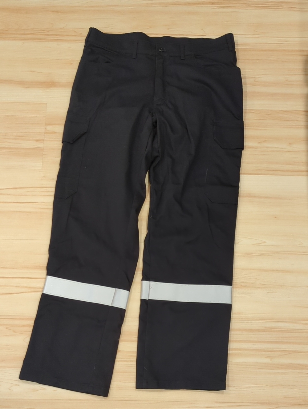 Men's Black Cargo Work Pants with Reflective Bands